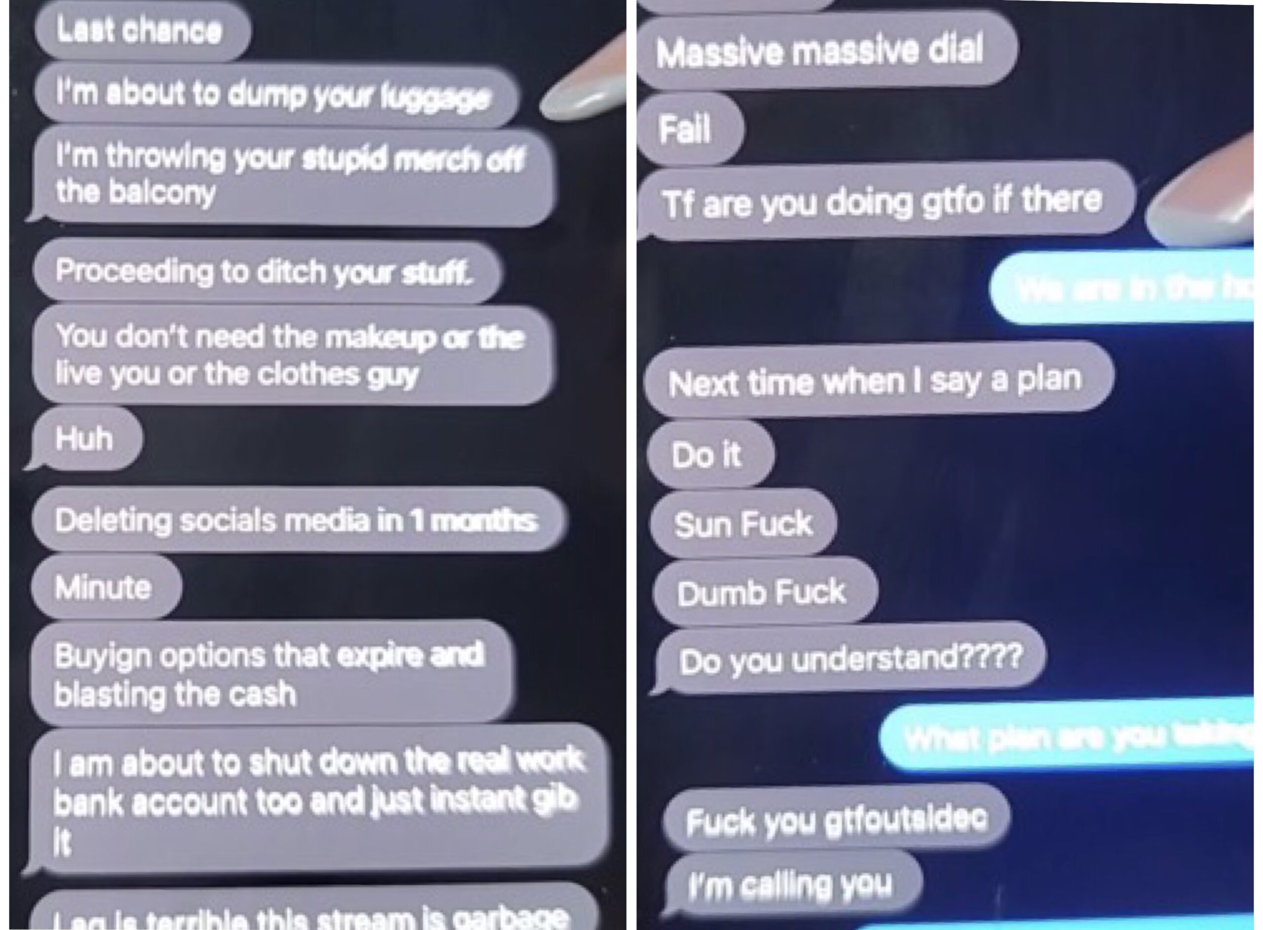 Text conversation between Amouranth And Nick Lee